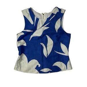 ANNA CATE blue and white sleeveless top palm print with cut out in front size S
